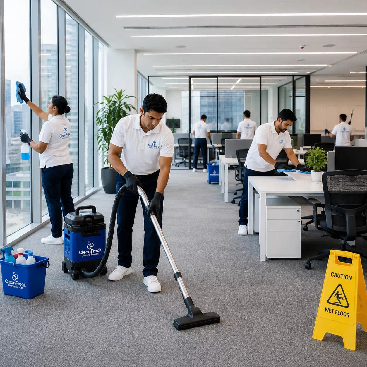 The Clean Freak cleaning crew on site