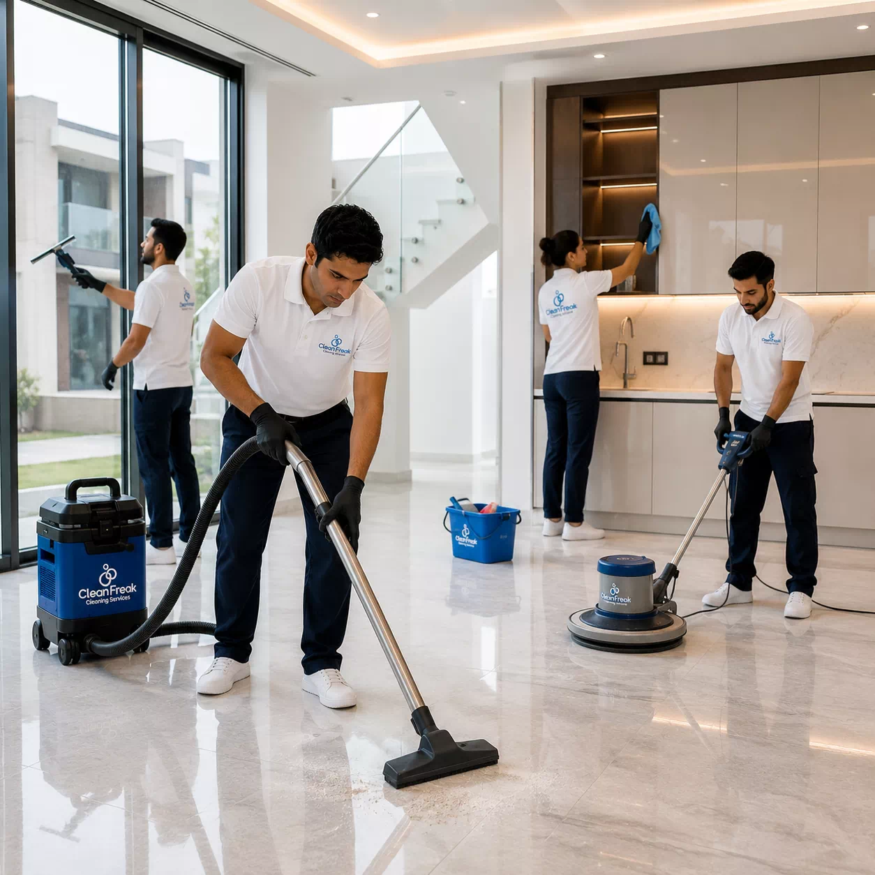 The Clean Freak cleaning crew on site